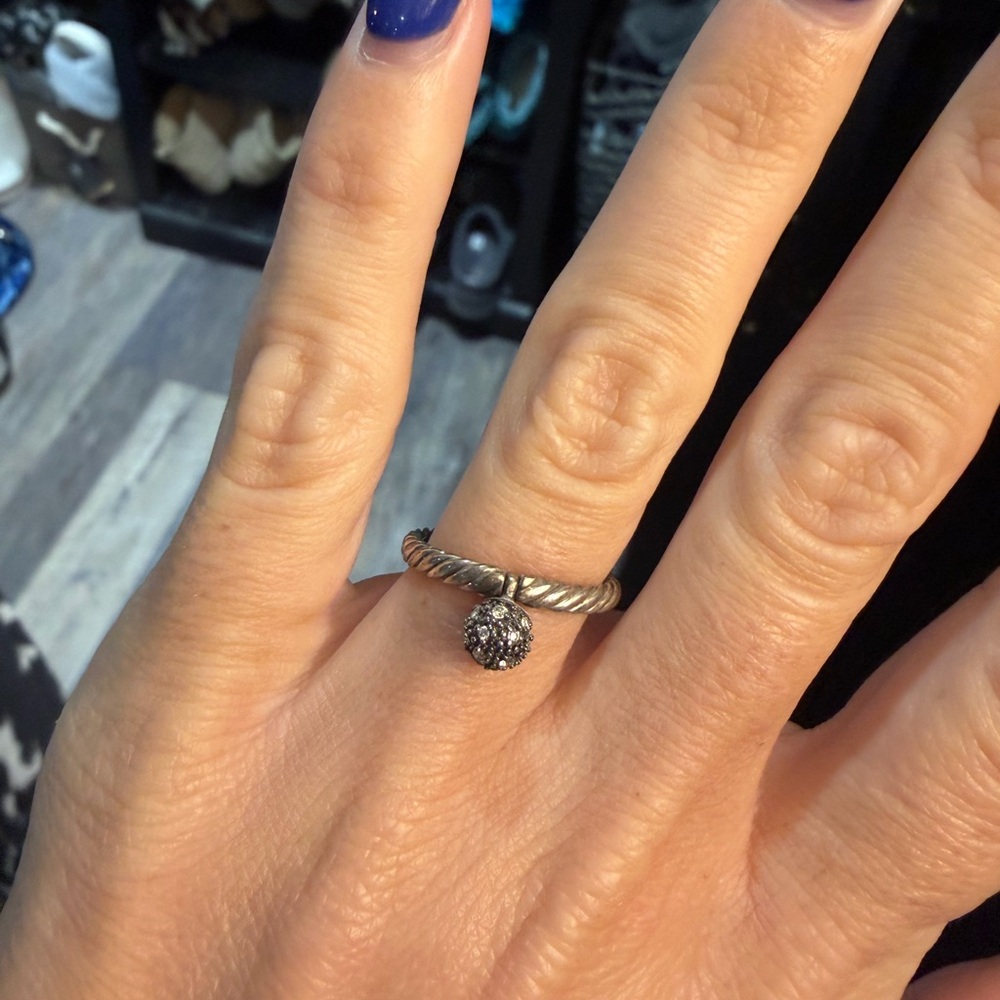 David Yurman Silver Twisted Ring with Black Stone